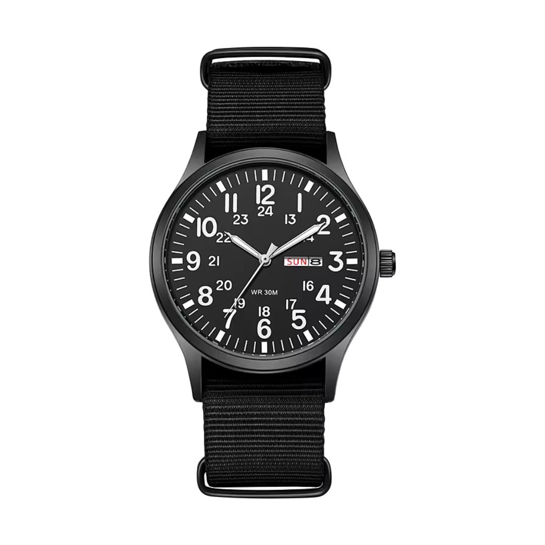 Armbanduhr Herren | Outdoor Militär Optik | Nylonarmband | Leuchtzeiger-Schwarz-Chaps Herrenmode