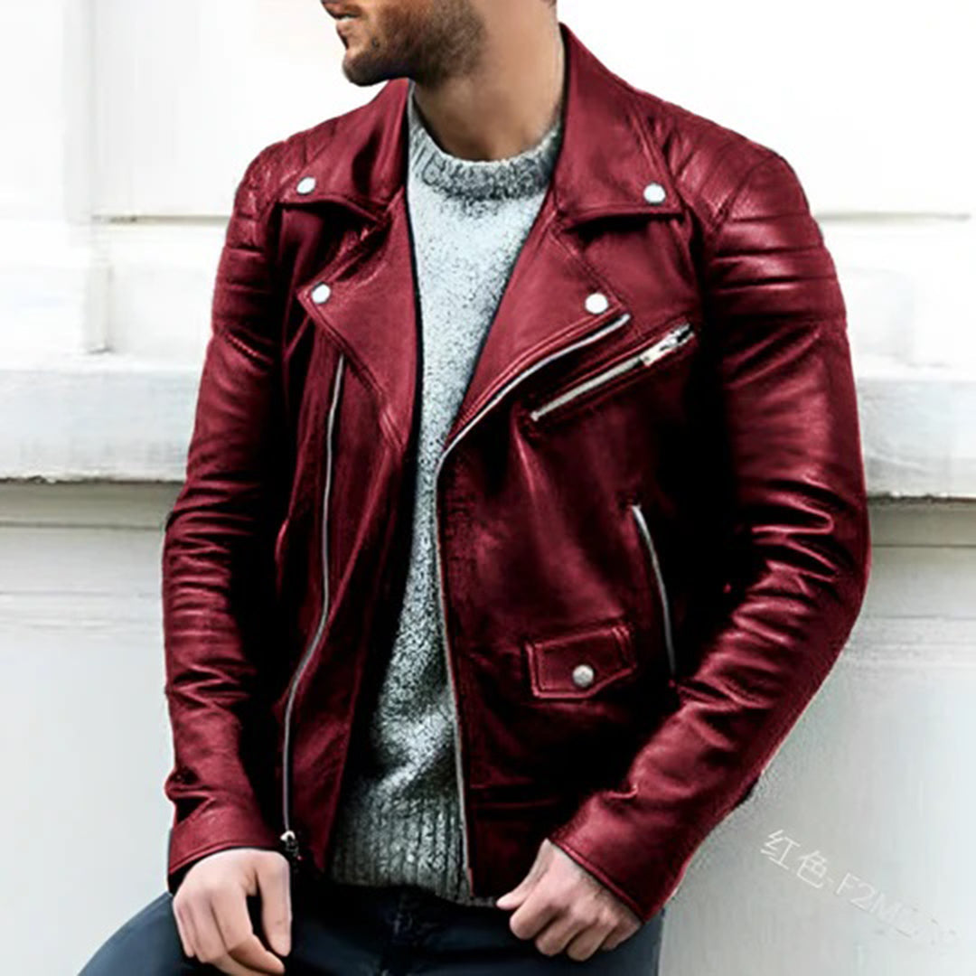 Bikerjacke | Kunstleder | Reißverschluss | Kunstlederjacke | Herrenlederjacke-Rot-S-Chaps Herrenmode