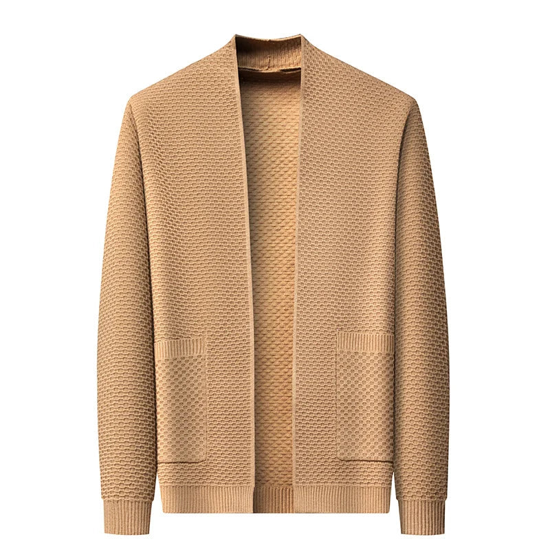 Blazer | Offene Vorderseite | Taschen | Strickjacke | Herrenbekleidung-Khaki-S-Chaps Herrenmode