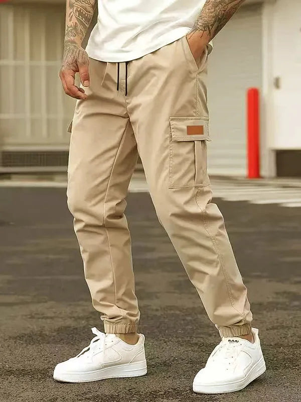 Cargo Jogger | lässig | lockere Passform | Cargohosen | Herrenhosen-Beige-M-Chaps Herrenmode