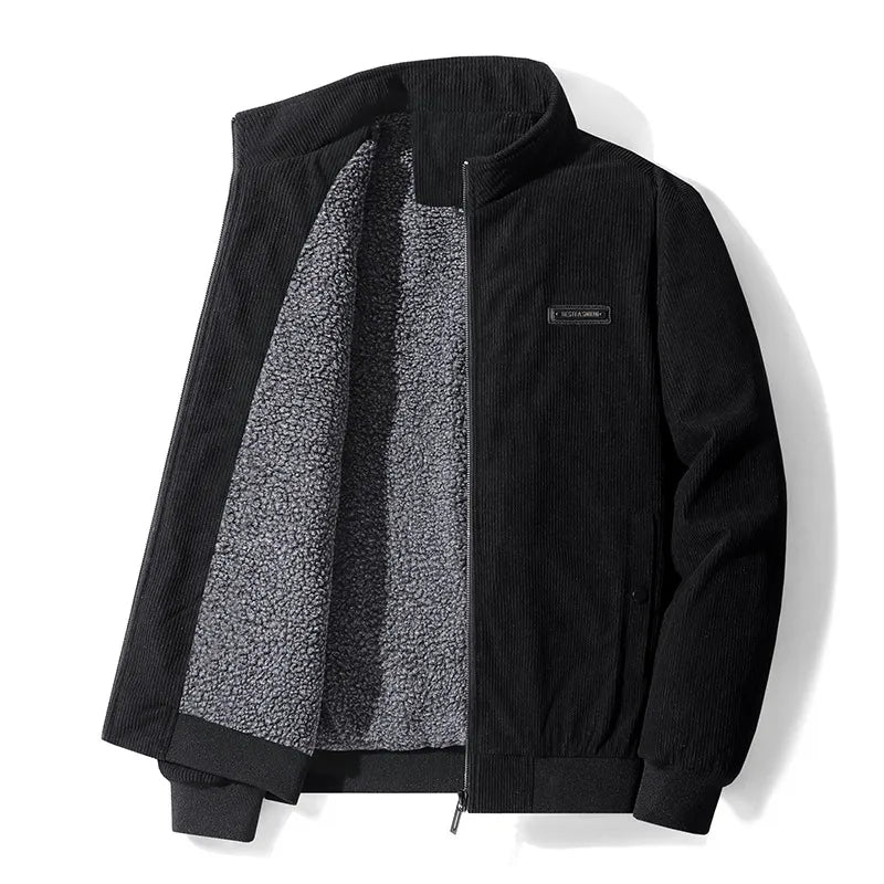 Cordjacke – Winterjacke mit Reißverschluss und Fleecefutter für Männer-Schwarz-XS-Chaps Herrenmode