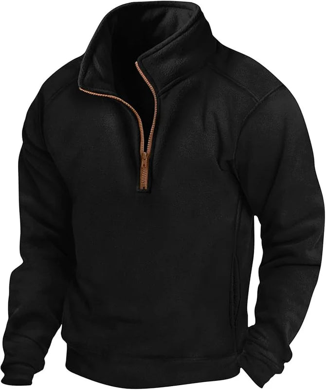 Fleece-Pullover | Lässig | Warm | Fleece mit halbem Reißverschluss | Fleece-Pullover für Männer-Schwarz-S-Chaps Herrenmode