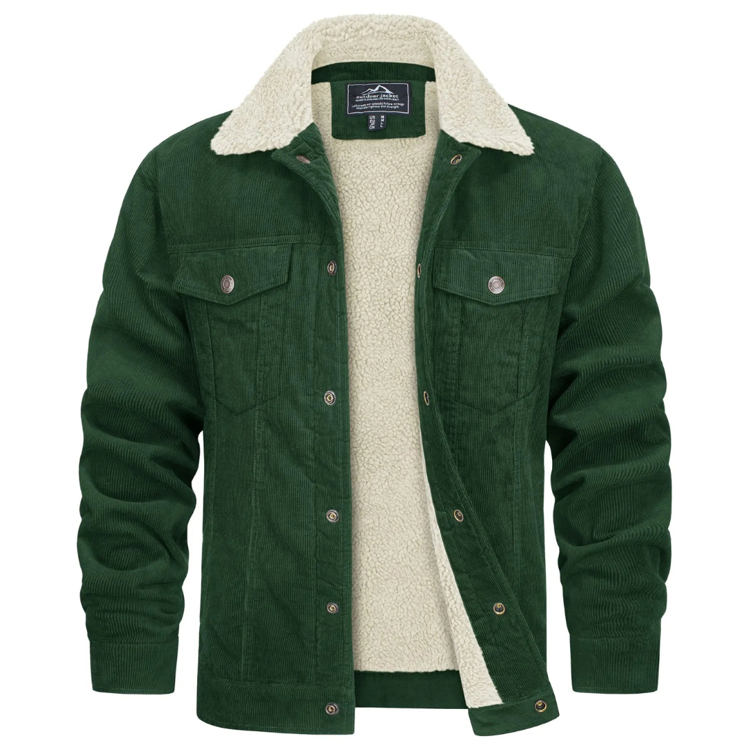 Fleecegefütterte Jacke – Cord – Reguläre Passform – Winterjacke – Herrenjacke-Armeegrün-S-Chaps Herrenmode