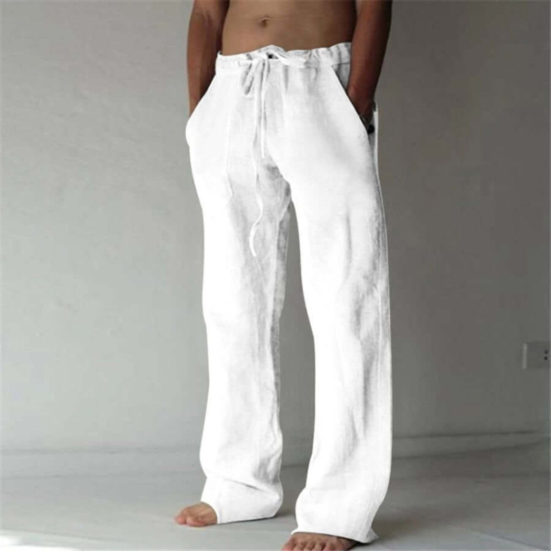 Freizeithosen | Kordelzug | Lockere Passform | Leinenhosen | Herrenhosen-Weiß-S-Chaps Herrenmode