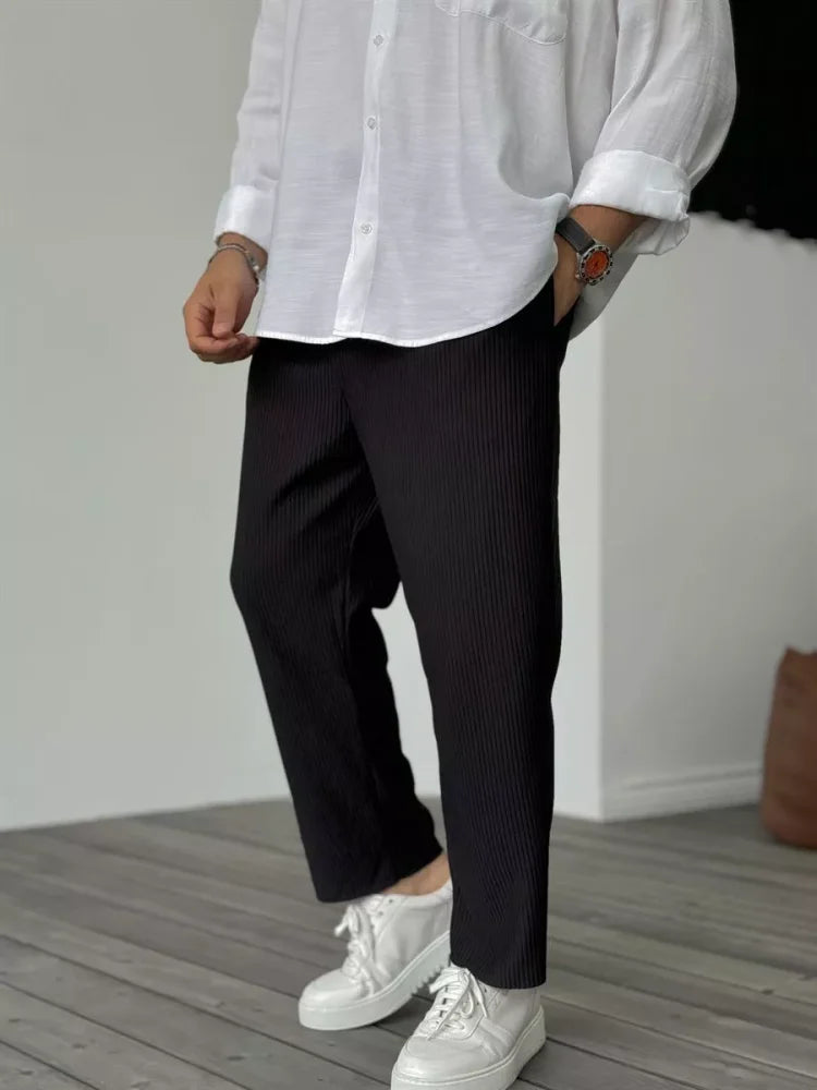 Gerippte Hose – lässig – gerade geschnittenes Bein – locker sitzende Hose – Herrenhose-Schwarz-S-Chaps Herrenmode