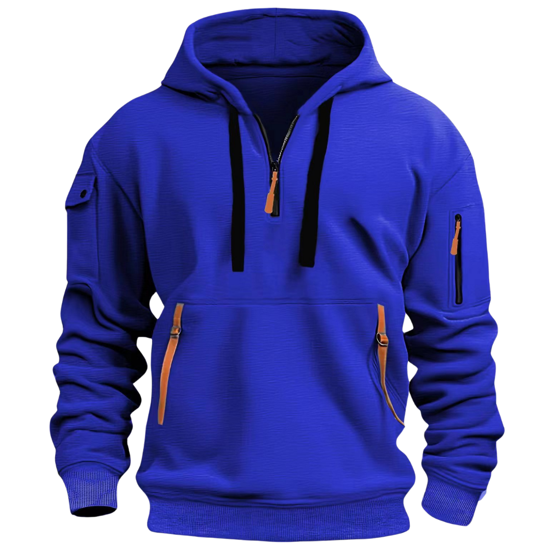 Half-Zip Hoodie | Zip Pockets | Pullover | Casual Hoodie | Herren Hoodie-Blau-S-Chaps Herrenmode