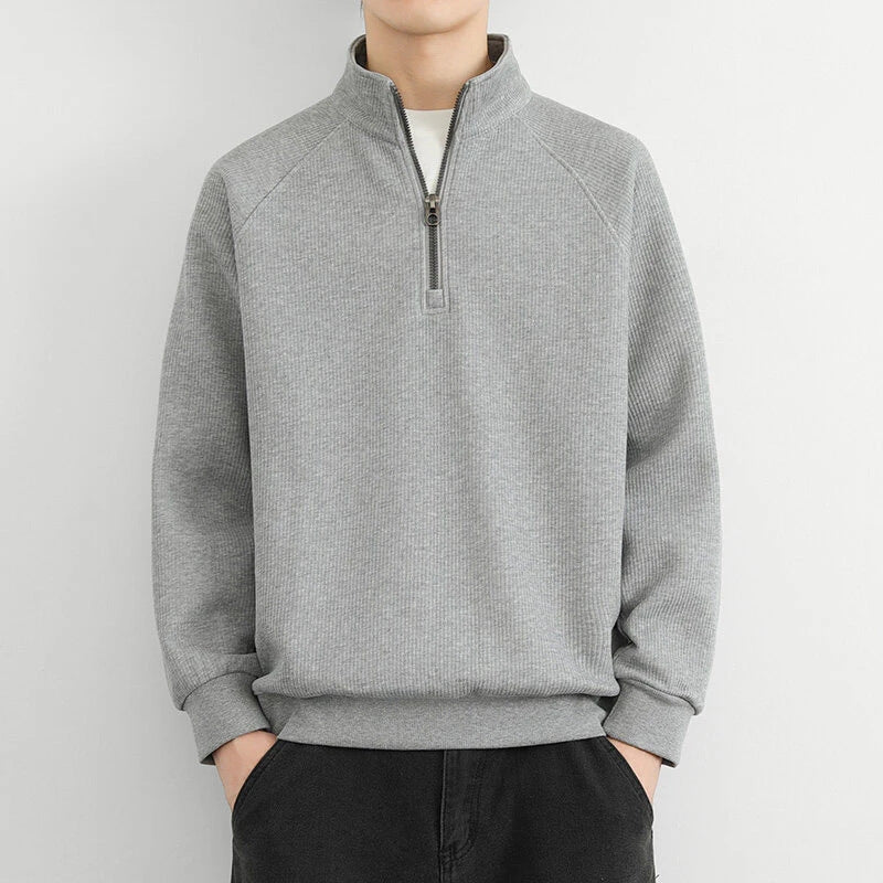Half-Zip Pullover - Lässiger gerippter Quarter-Zip Pullover für Männer-Grau-M-Chaps Herrenmode