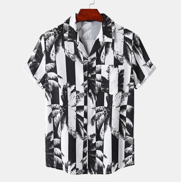 Herren Hawaiihemd Surf Floral | Premium Sommerhemd Kurzarm-Schwarz-S-Chaps Herrenmode