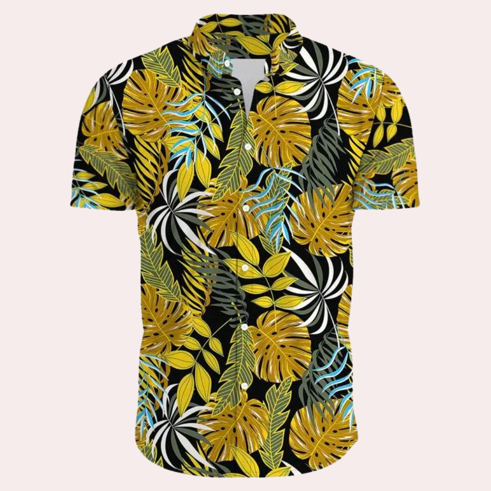 Herren Hawaiihemd bunt | Trendiges Sommerhemd Blumenmuster-Gelb-S-Chaps Herrenmode