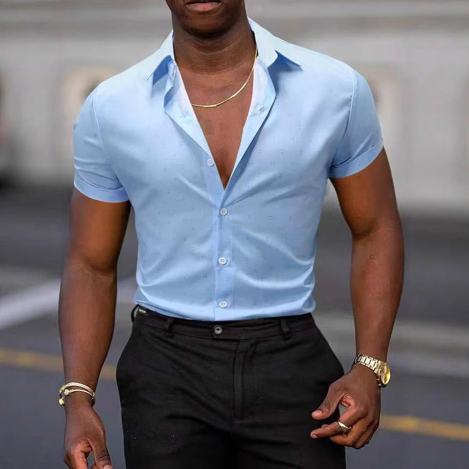 Herren Kurzarmhemd mit modischem Muster | Sommerhemd-Hellblau-M-Chaps Herrenmode