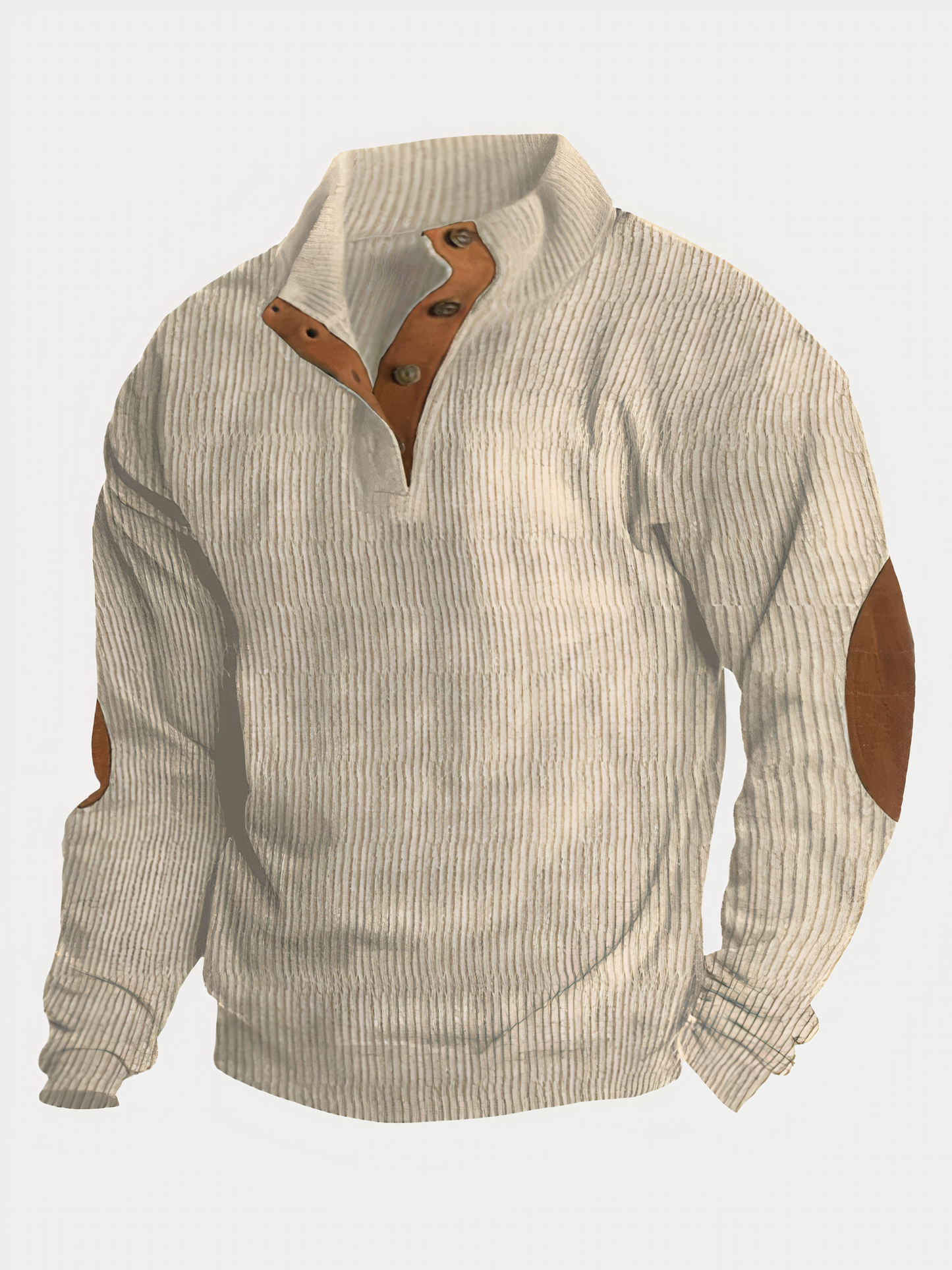Herrenpullover - Vintage Pullover mit halber Knopfleiste und Ellbogenaufnähern-Khaki-S-Chaps Herrenmode