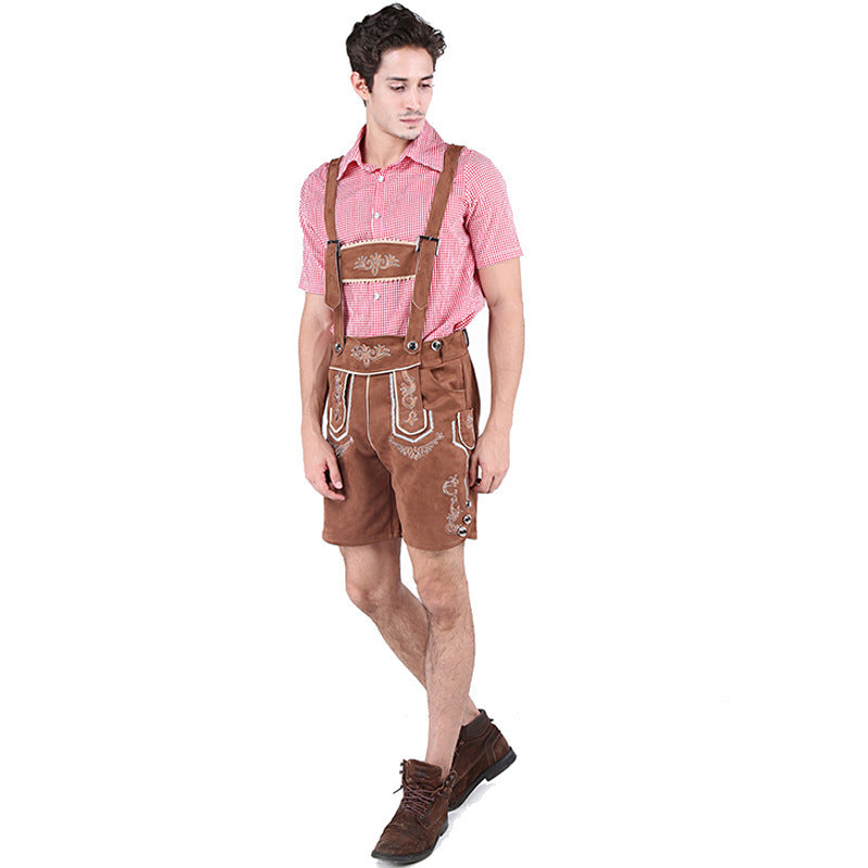 Lederhose Herren - Wildleder Hosenträger Stickerei Rot Oktoberfest-Chaps Herrenmode