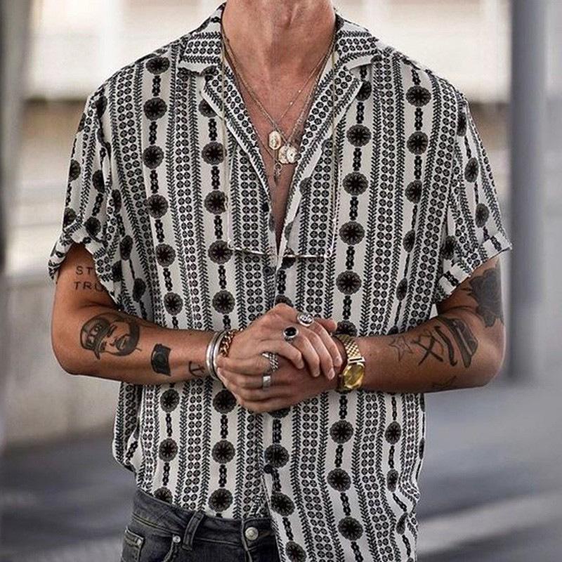 Leinenhemd - Bedrucktes Hemd mit kurzen Ärmeln und Knopfleiste für Männer-XS-Chaps Herrenmode