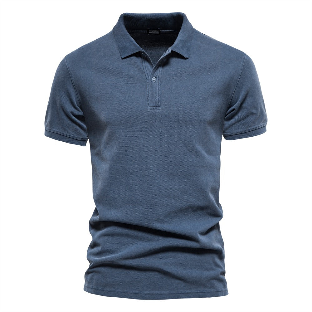 Polo-Shirt – Herren-Polohemd mit Kragen, Knopfleiste und kurzen Ärmeln-Blau-S-Chaps Herrenmode