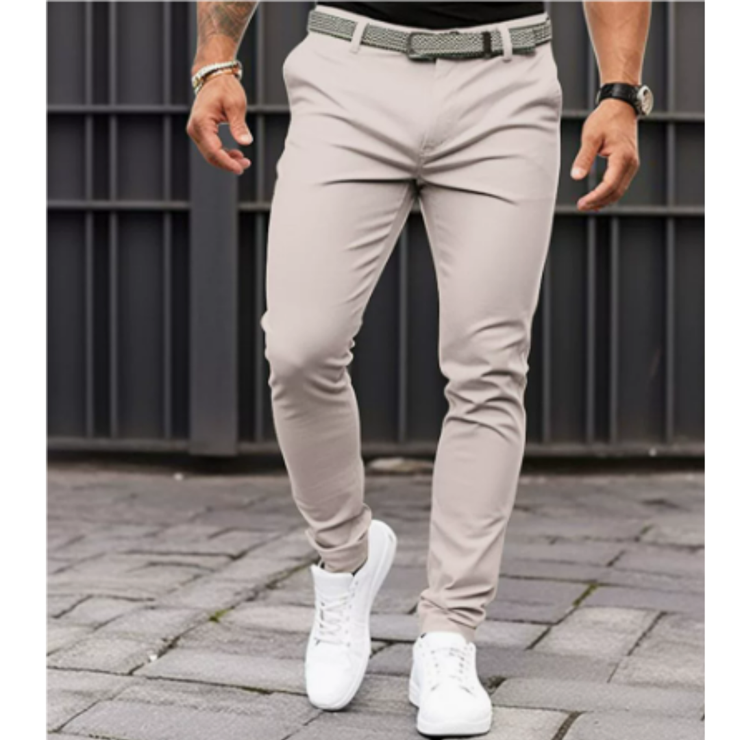 Skinny Chinos - Herren Stretch-Chinohosen mit schmaler Passform-Beige-S-Chaps Herrenmode