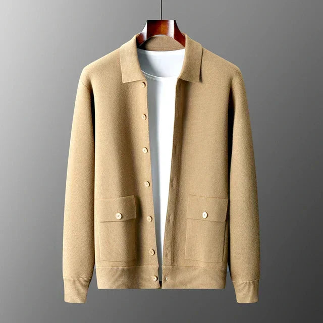 Strickjacke | Mit Kragen | Taschen | Strickjacke mit Knöpfen | Herren-Strickmode-Camel-S-Chaps Herrenmode