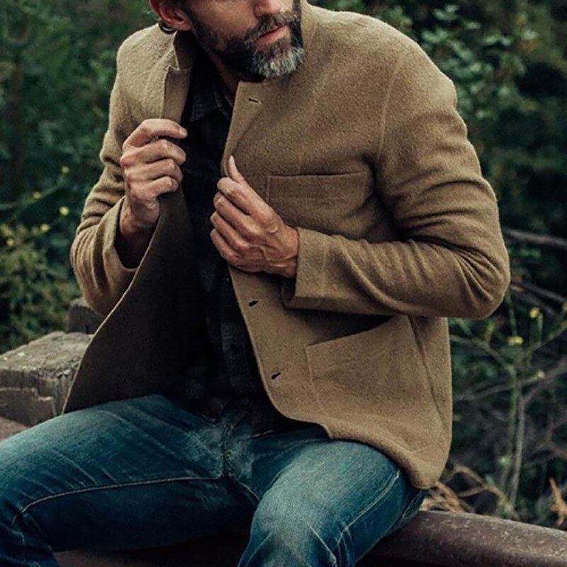 Strickjacke – Wolljacke für Herren mit Knöpfen und Taschen-Khaki-S-Chaps Herrenmode
