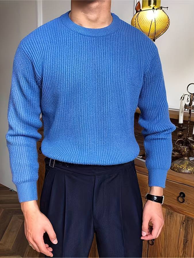 Strickpullover - Lässiger Herren Pullover mit Rundhalsausschnitt aus Rippenstrick-Chaps Herrenmode