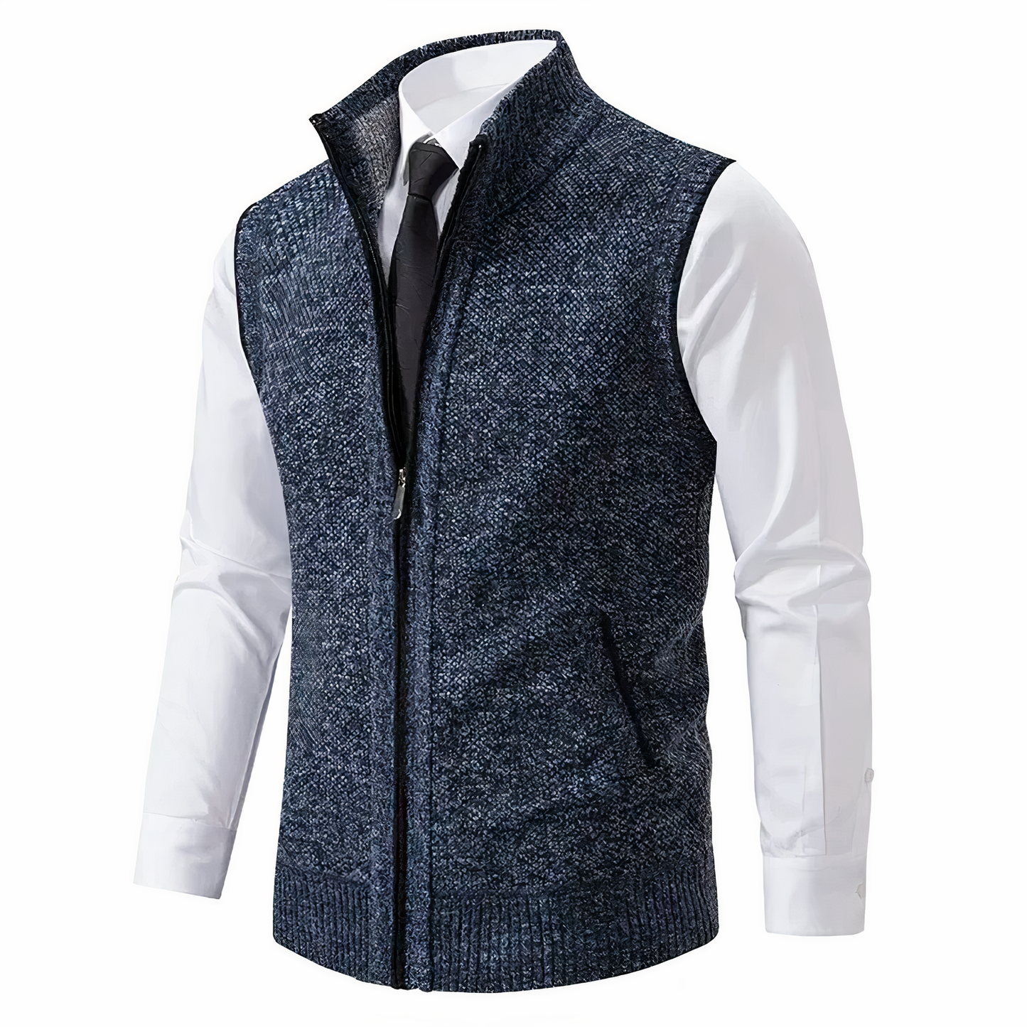 Strickweste - Herren Stehkragen Zip-Up Weste mit Taschen-Blau-XS-Chaps Herrenmode