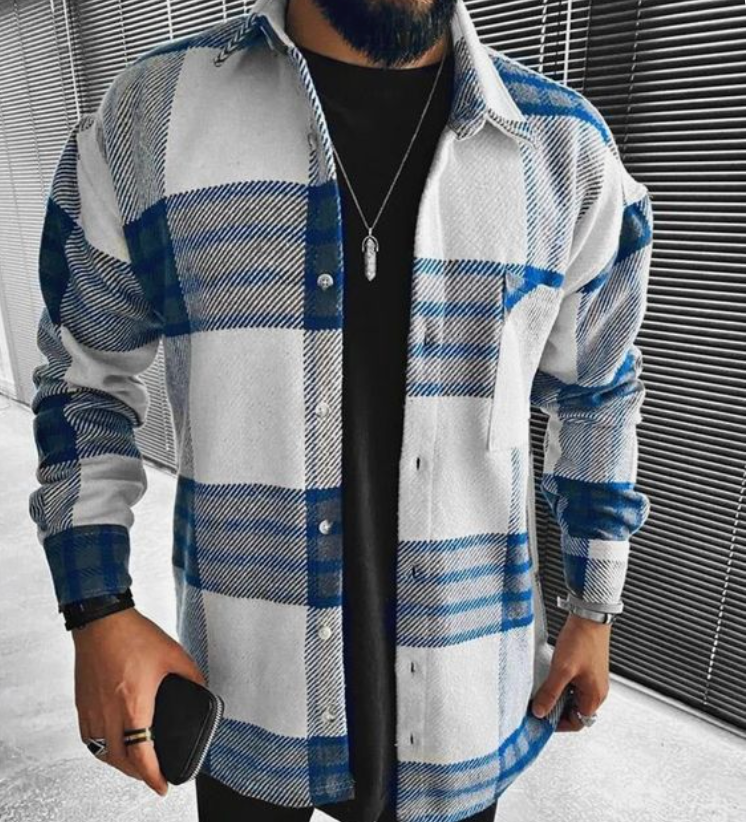 Überhemd - Kariert - Knopfleiste - Hemdjacke - Herrenbekleidung-Dunkelblau-XS-Chaps Herrenmode