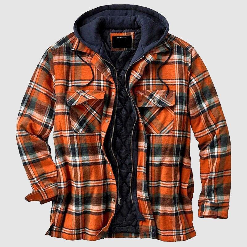 Überziehjacke | Kariert | Kapuzenjacke | Steppfutterjacke | Herrenjacke-Orange-S-Chaps Herrenmode