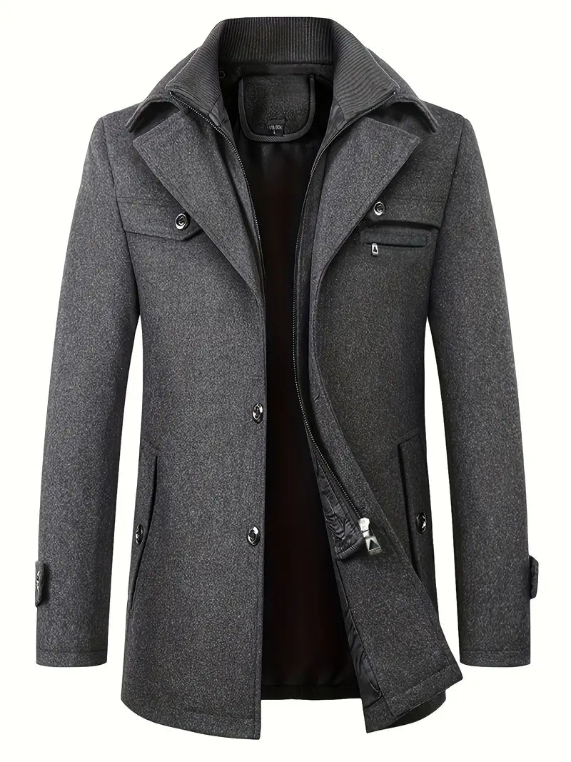 Winterjacke – Herrenjacke mit Reißverschluss und wattiertem Innenfutter-Dunkelgrau-S-Chaps Herrenmode
