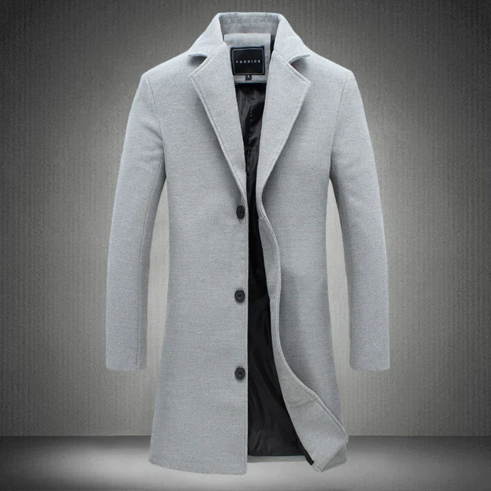 Wollmantel | Umlegekragen | Einreihig | Winterjacke | Wollmantel für Männer-Hellgrau-2XS-Chaps Herrenmode