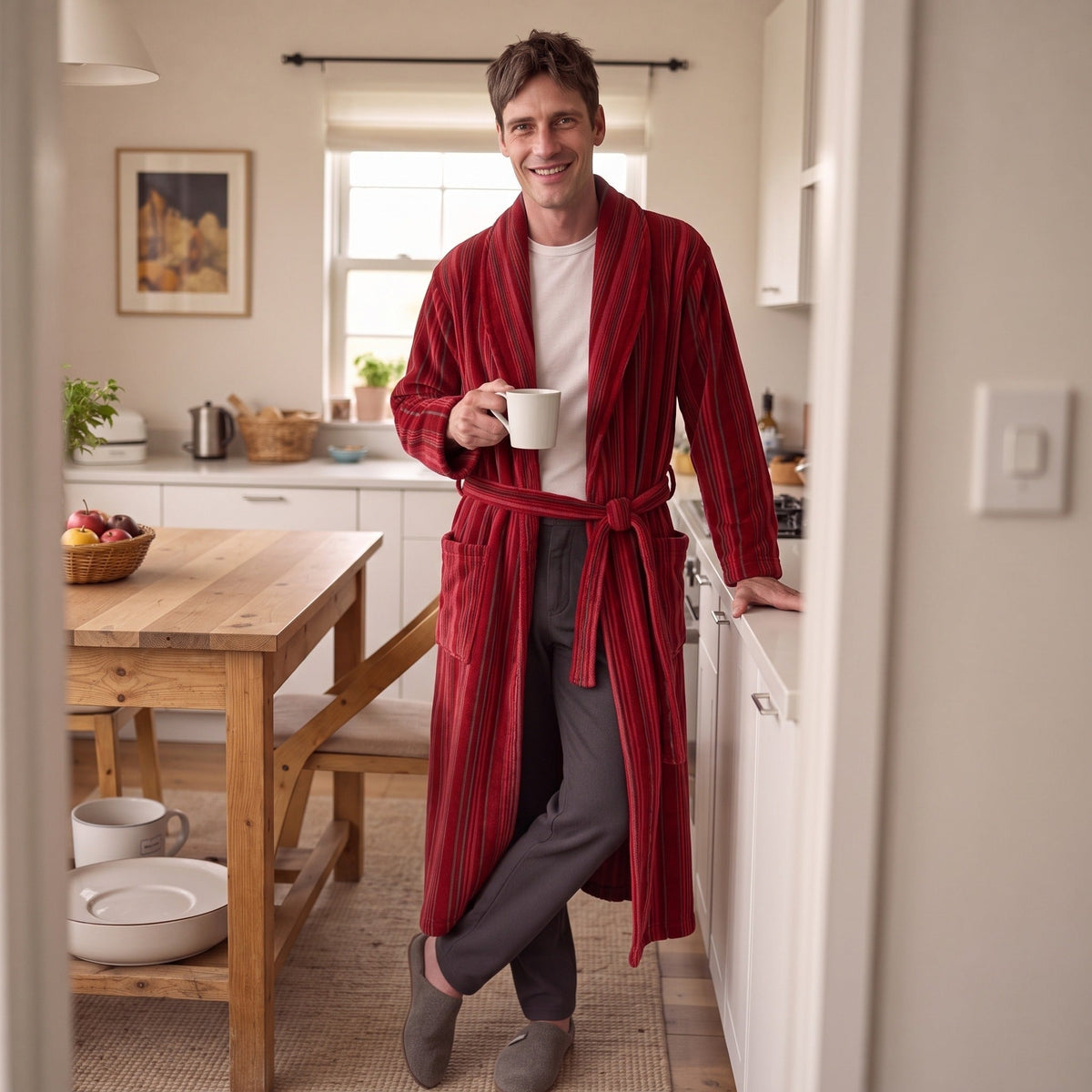 Gestreifter Bademantel Herren | Korallenfleece | 2 Farben