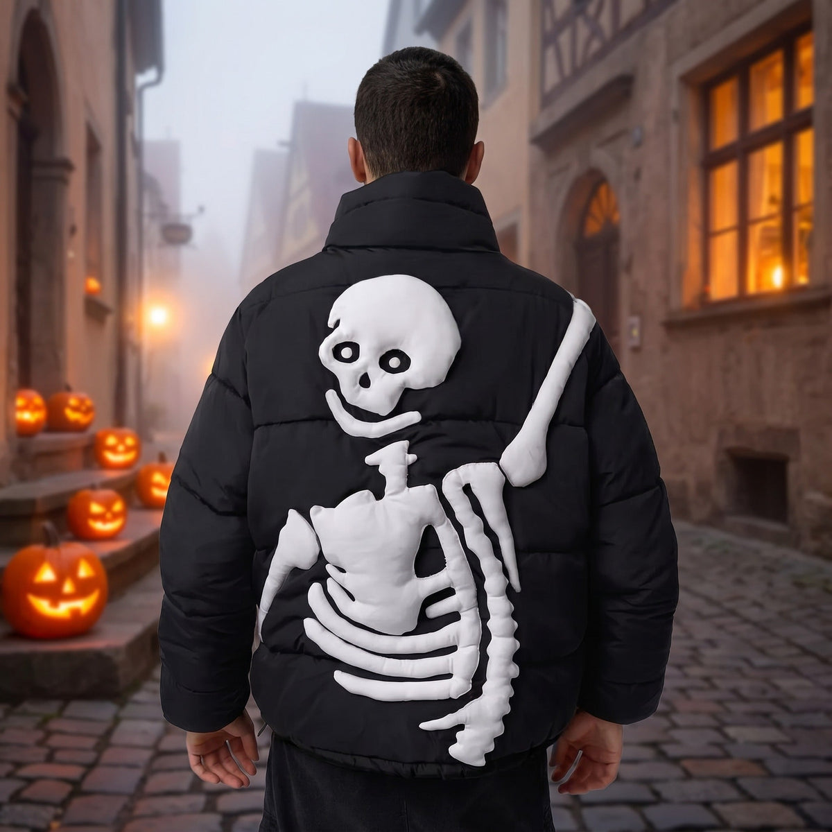 Skelett Pufferjacke Herren | Steppjacke | Knochen Design | Schwarz