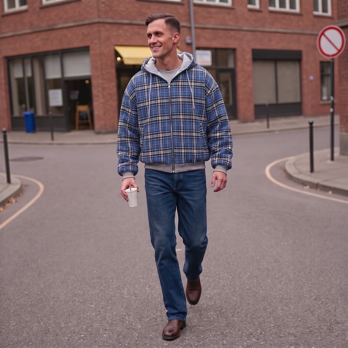 Wende Hoodie Herren | Reißverschluss | Oversized | Kariert