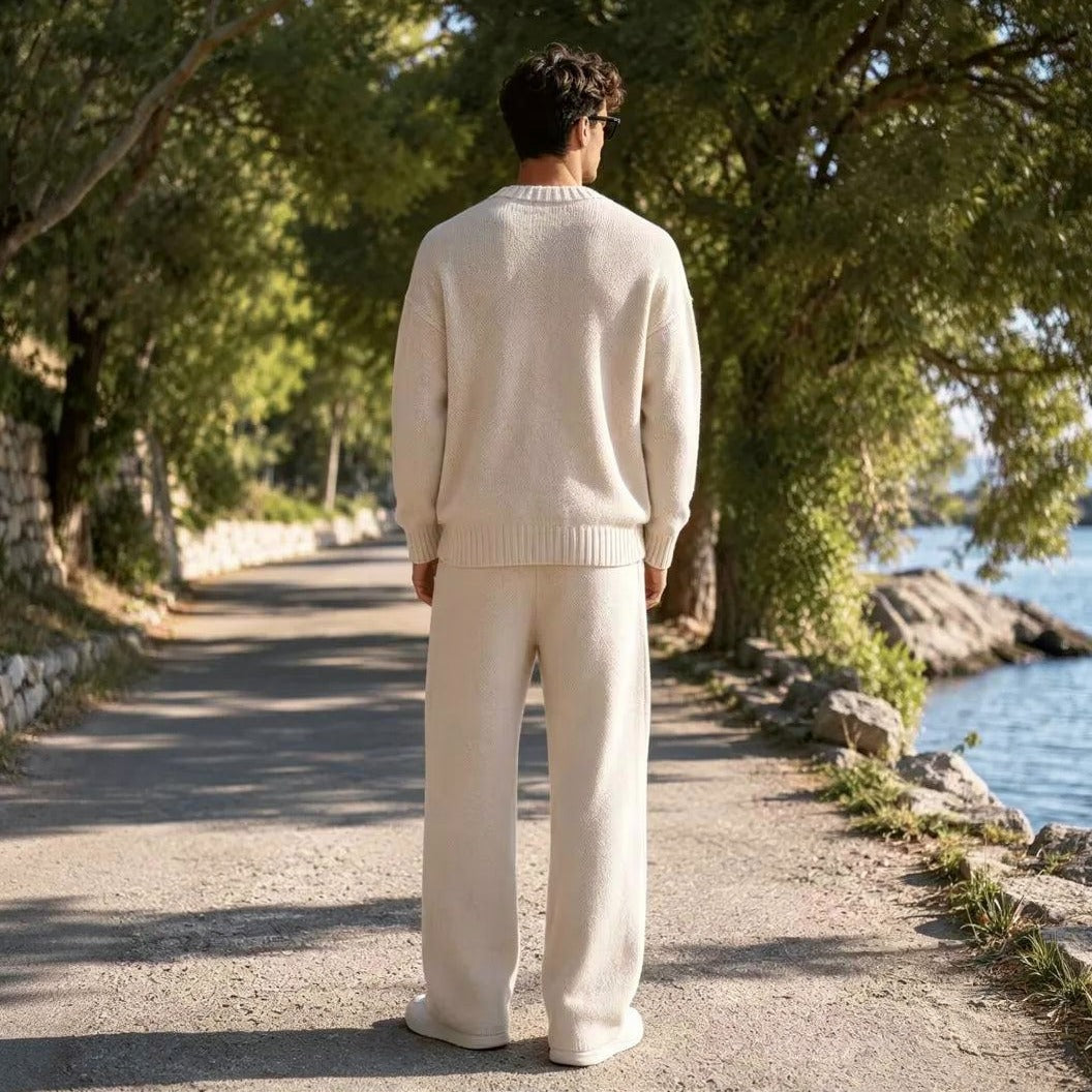 Oversized Strickset Herren | Rundhalspullover | Weite Hose | Creme-Chaps Herrenmode