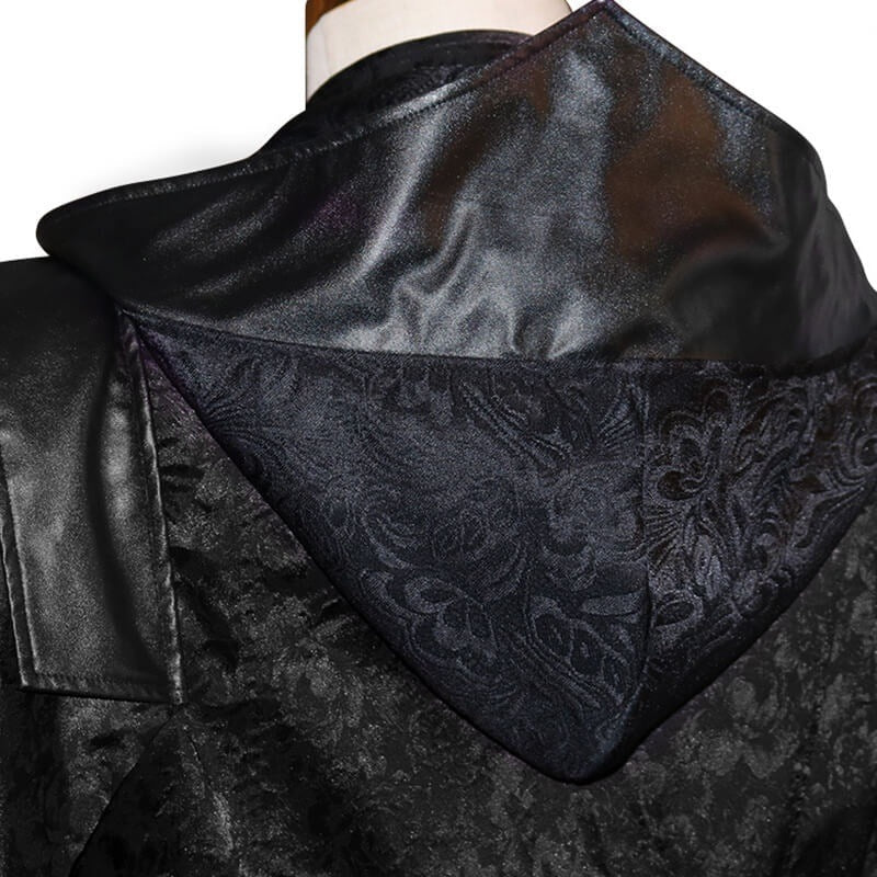 Gothic Kapuzenmantel Herren | Jacquard | Schulterumhang | Reißverschluss | Schwarz-Chaps Herrenmode