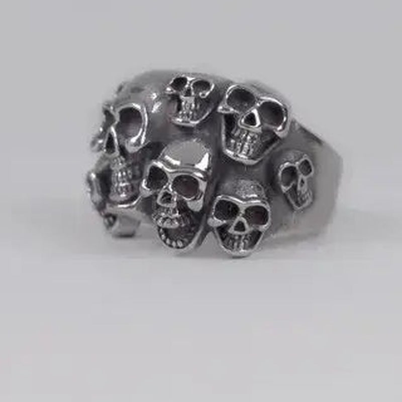 Totenkopf Ring Herren | Breit | Schädelreihe | Edelstahl | Biker Ring-Chaps Herrenmode