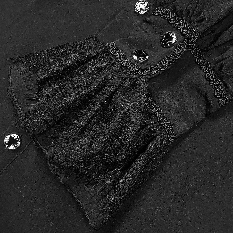 Gothic Hemd Herren | Abnehmbares Spitzenjabot | Brosche | Stickerei | Schwarz-Chaps Herrenmode