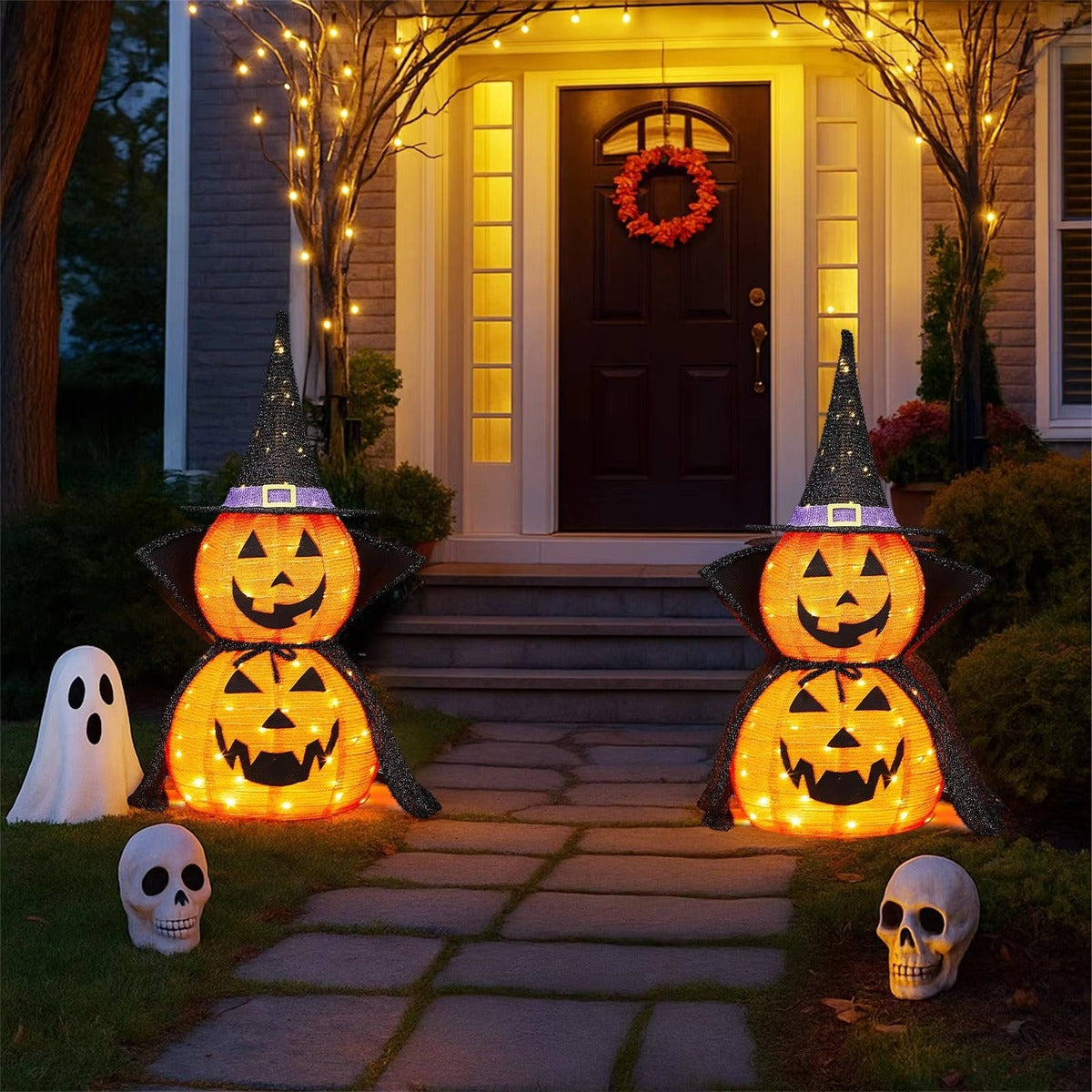 LED-Kürbis | 2er-Set | Hexenhut | Halloween-Gartendeko | 90 cm-Chaps Herrenmode