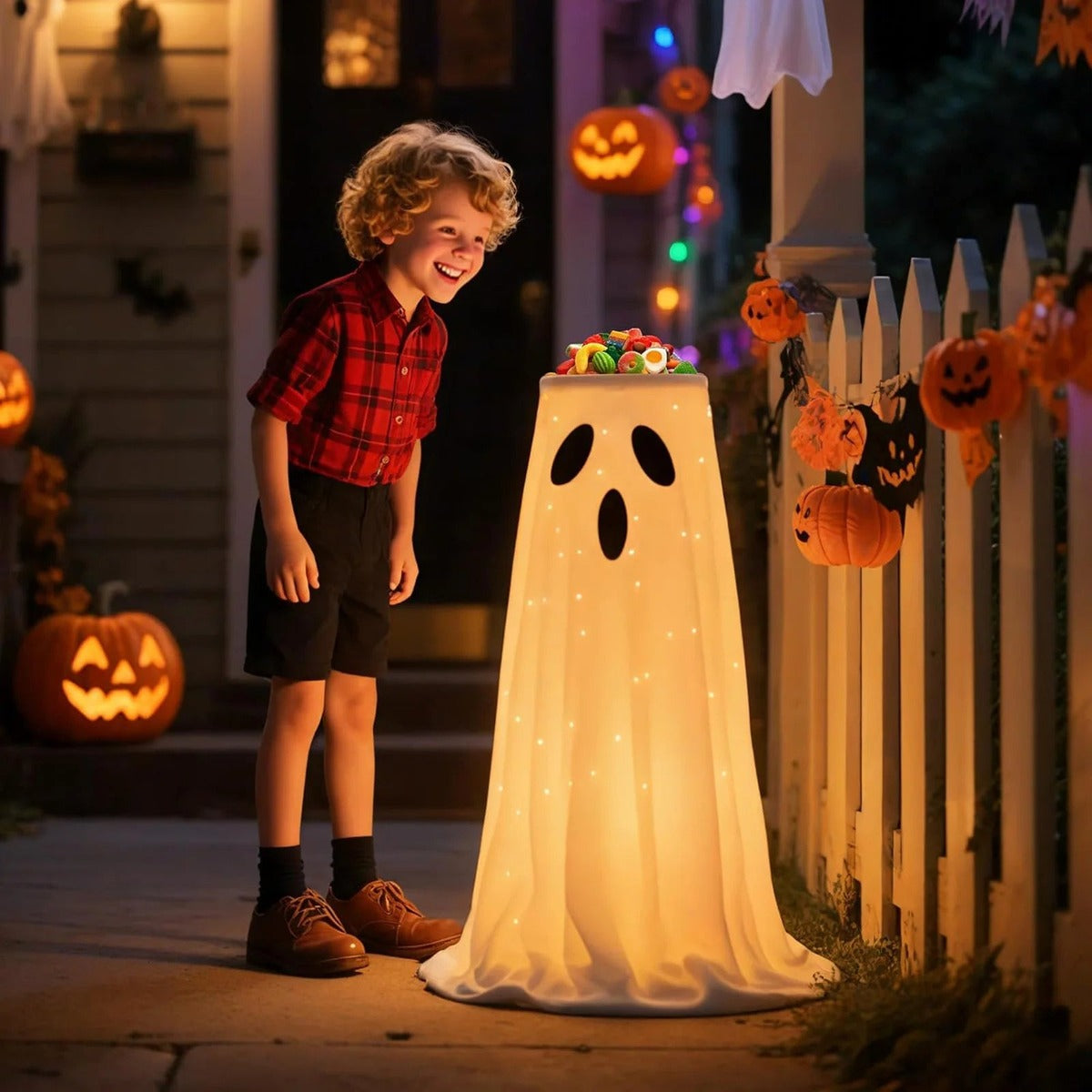 Halloween-Süßigkeitenschale | Geist | LED-Beleuchtung | 100 cm-Chaps Herrenmode