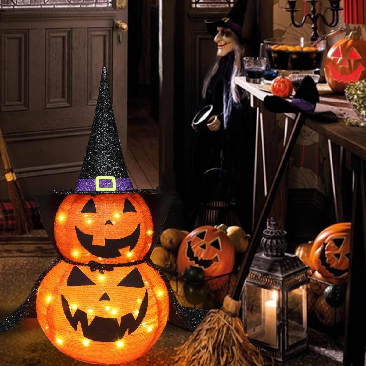 LED-Kürbis | 2er-Set | Hexenhut | Halloween-Gartendeko | 90 cm-Chaps Herrenmode