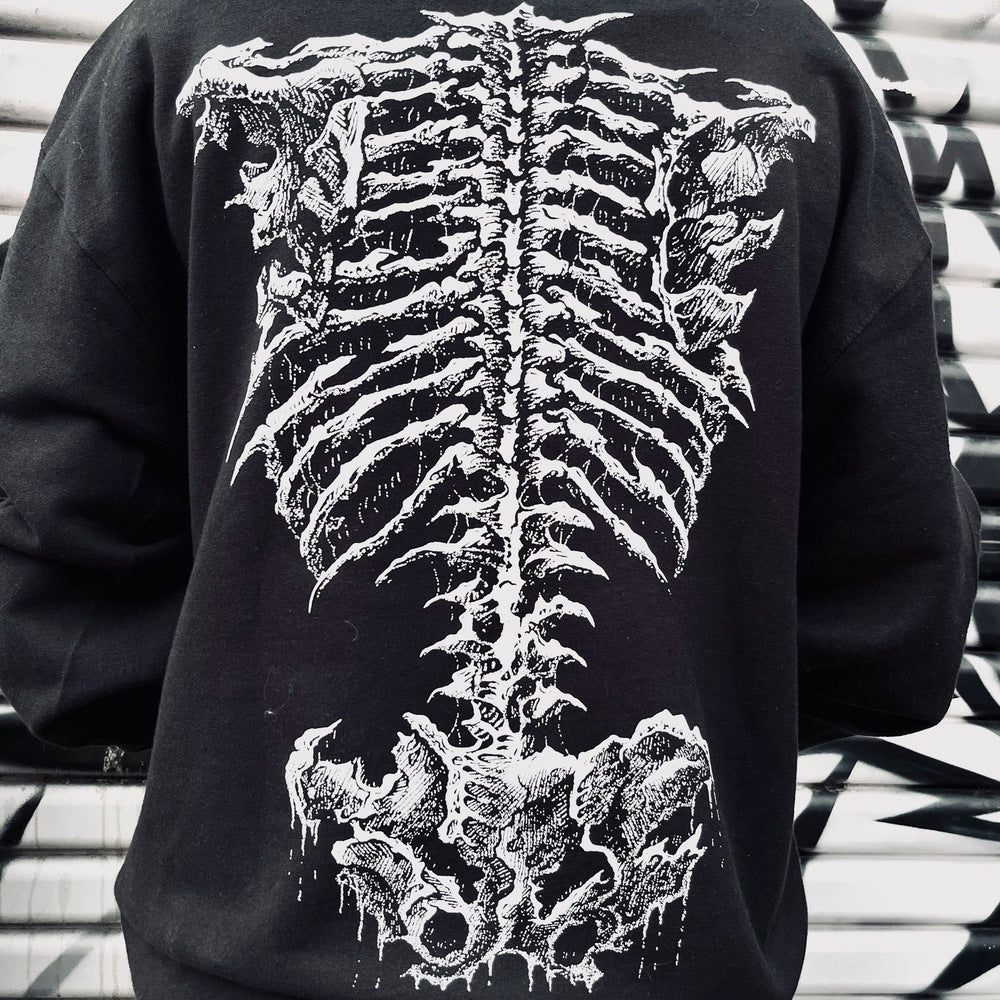 Skelett-Hoodie mit Reißverschluss | Knochen-Print | Halloween | Schwarz-Chaps Herrenmode
