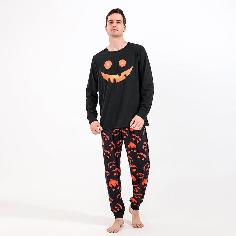 Halloween-Pyjama Herren | Kürbis-Print | Langarm | Schwarz-Schwarz-M-Chaps Herrenmode