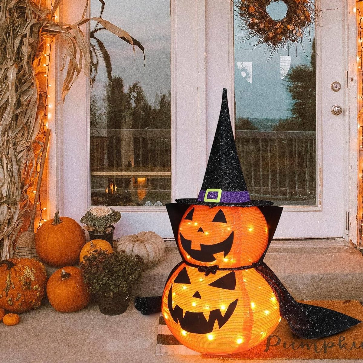 LED-Kürbis | 2er-Set | Hexenhut | Halloween-Gartendeko | 90 cm-Chaps Herrenmode