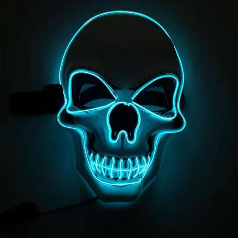 LED-Maske | Totenkopf | 3 Leuchtmodi | 8 Farben | Halloween-Hellblau-Chaps Herrenmode