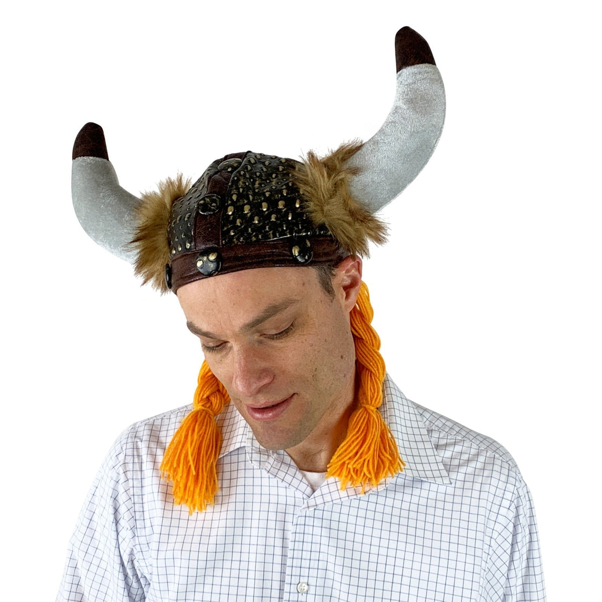 Wikingerhelm | Kostümmütze mit Zöpfen | Weiche Hörner | Halloween-Mehrfarbig-Chaps Herrenmode