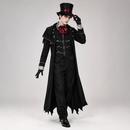 Dracula-Kostüm Herren | Vampir | Langer Umhang | Fledermaussaum | Schwarz-Rot-Chaps Herrenmode