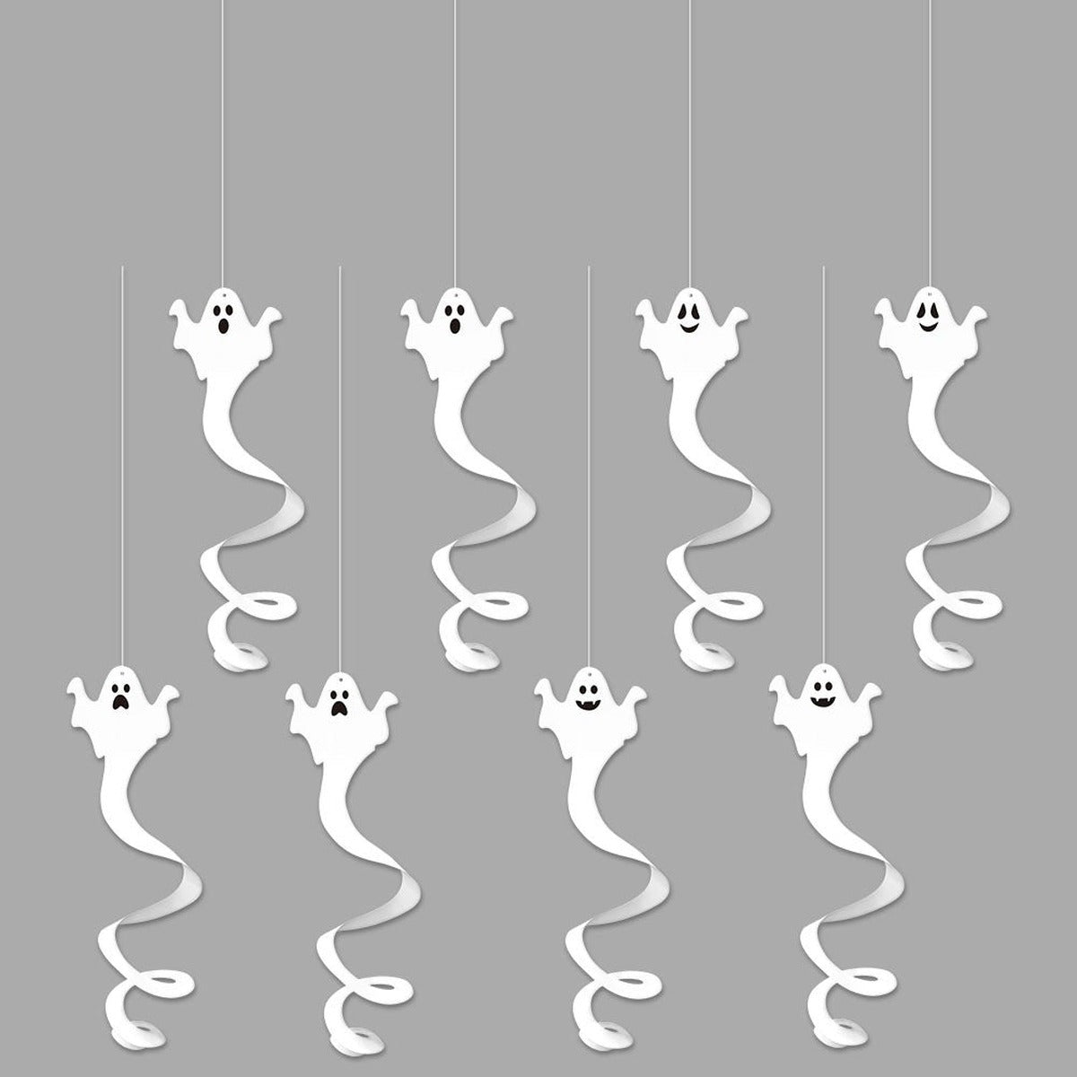 Halloween-Deko | Hängende Geister | 8 Stück | Spirale-Weiß-Chaps Herrenmode