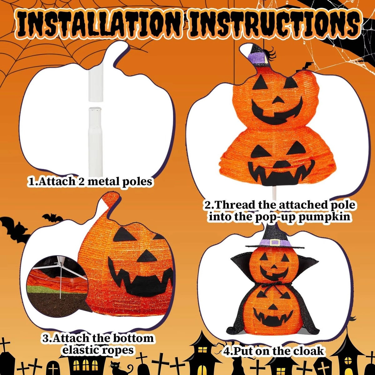 LED-Kürbis | 2er-Set | Hexenhut | Halloween-Gartendeko | 90 cm-Chaps Herrenmode