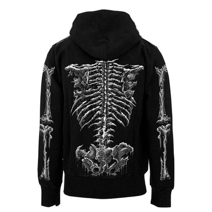 Skelett-Hoodie mit Reißverschluss | Knochen-Print | Halloween | Schwarz-Chaps Herrenmode