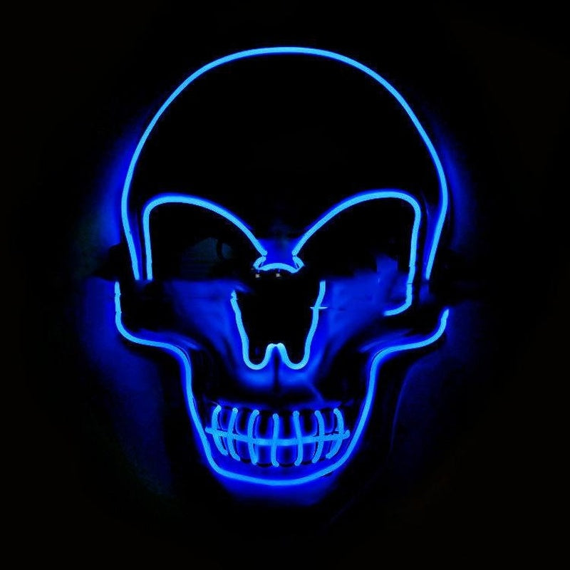 LED-Maske | Totenkopf | 3 Leuchtmodi | 8 Farben | Halloween-Blau-Chaps Herrenmode