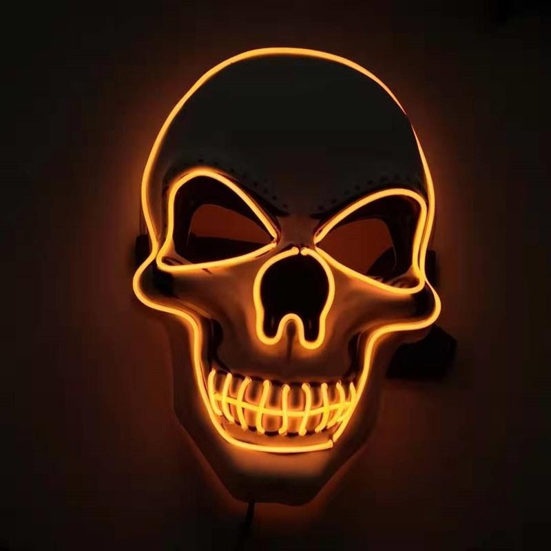 LED-Maske | Totenkopf | 3 Leuchtmodi | 8 Farben | Halloween-Orange-Chaps Herrenmode