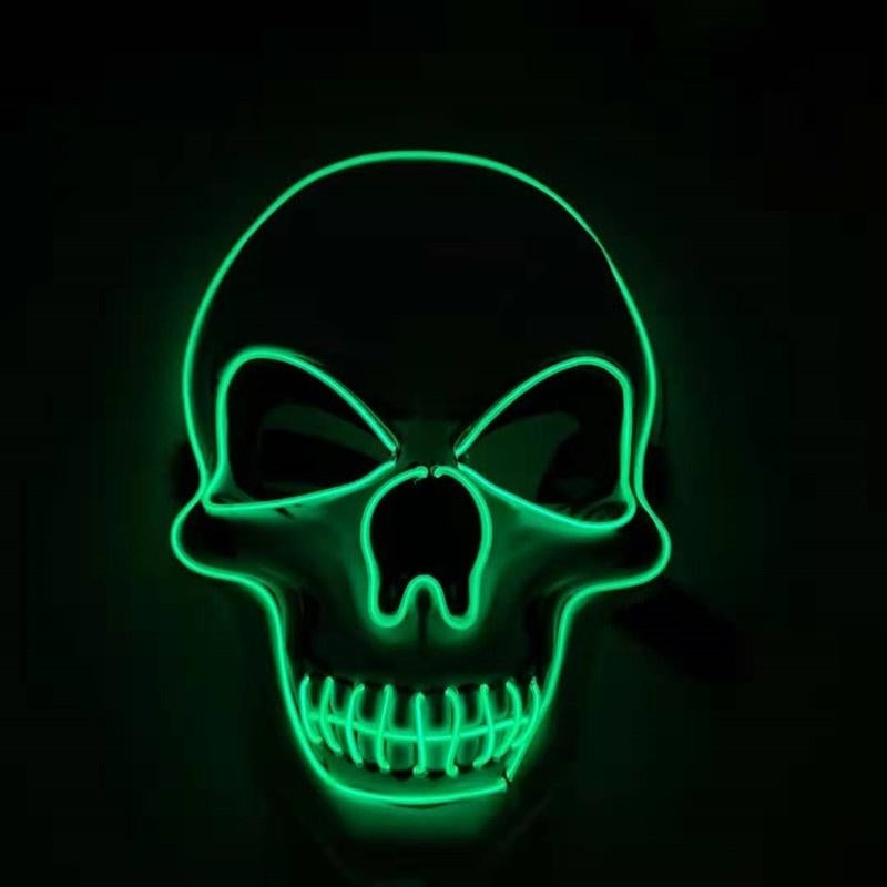 LED-Maske | Totenkopf | 3 Leuchtmodi | 8 Farben | Halloween-Grün-Chaps Herrenmode