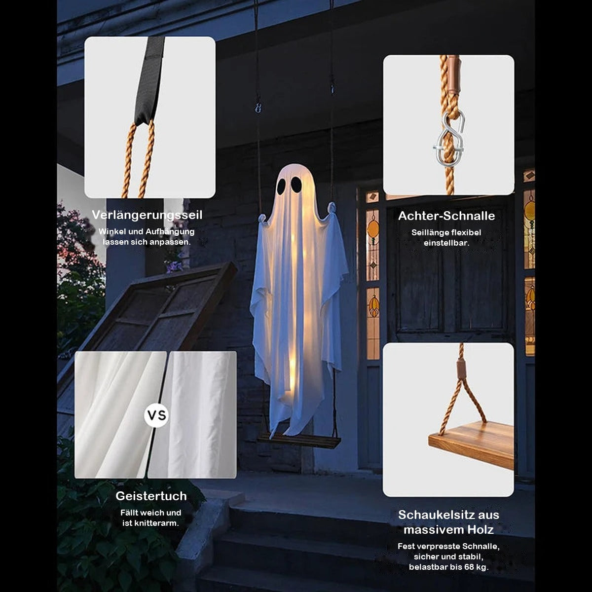 Halloween-Geist | Schaukel | LED-Beleuchtung | Gartendeko-Chaps Herrenmode